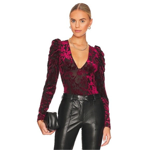 NWT Free People Intimately Free Magic Hour Velvet Bodysuit Red & Black Size XS - Picture 1 of 9
